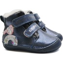 D.D.Step W070-52624 dětské barefoot zimní boty s kožíškem ptáček modrý