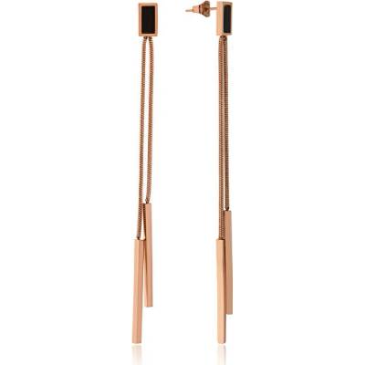 Troli Výrazné dlhé bronzové náušnice ružové zlato, bicolor, čierna
