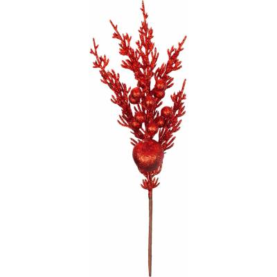 Vetvička MagicHome Vianoce, s guľou, červená, 31 cm