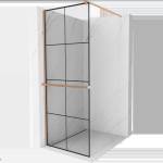 Mexen Kioto+ преграда за душ с рафт Walk-in 90 x 200 см, черни решетки, четкана мед - 800-090-121-65-77 (800-090-121-65-77)