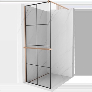 Mexen Kioto+ преграда за душ с рафт Walk-in 90 x 200 см, черни решетки, четкана мед - 800-090-121-65-77 (800-090-121-65-77)