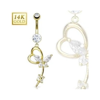 Šperky4U zlatý piercing do pupíku motýlek ZL01083-YG