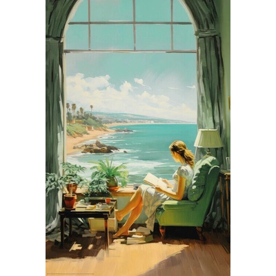 Plagát, Obraz - Reading Time in Paradise in style of Edward Hopper, 61 × 91.5 cm