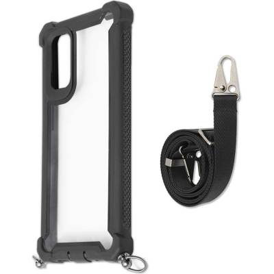 4smarts Sling Case Downtown - удароустойчив хибриден кейс с лента за врата за Samsung Galaxy S20, S20 5G (черен-прозрачен)