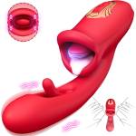 SuperLove Triple Stimulation Licking Tongue & Flapping G-Spot Vibrator Red