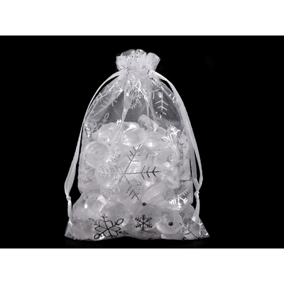 Vánoční dárkový pytlík vločky 10x15 cm organza - bílá stříbrná (10 ks)