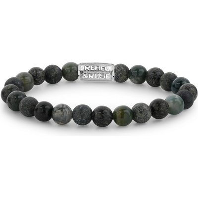 Rebel & Rose Unisex náramok Green Rocks 8 mm RR-80044-S-M