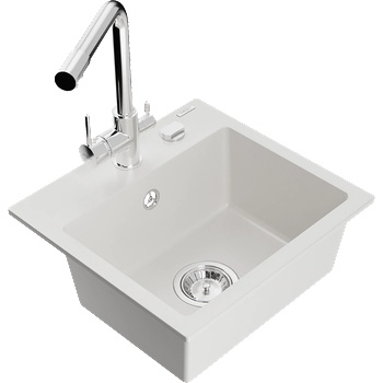 Mexen Milo гранитна мивка с 1 отделение с кухненски смесител Duero, бяла - 6505-20-671600-00 (6505-20-671600-00)