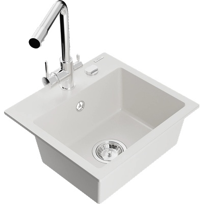 Mexen Milo гранитна мивка с 1 отделение с кухненски смесител Duero, бяла - 6505-20-671600-00 (6505-20-671600-00)
