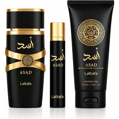 Lattafa Asad EDP 100 ml + EDP 12 ml + sprchový gel 100 ml