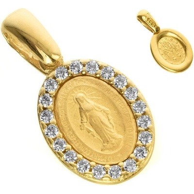 Argento Zlatý přívěsek Zázračná medailka čiré kulaté zirkony 8A003