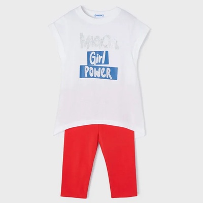 Mayoral Комплект тениска в бяло с червен къс клин Майорал