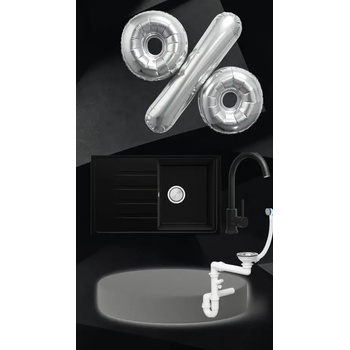 Твоят Стил Черна кухненска гранитна мивка Рига 40 XL 380 x 500 мм, Смесител 5010