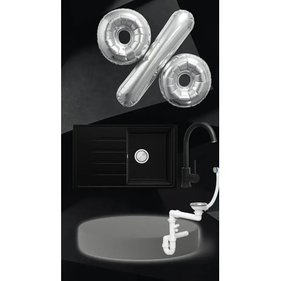 Твоят Стил Черна кухненска гранитна мивка Рига 40 XL 380 x 500 мм, Смесител 5010