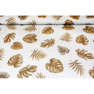 MADE IN ITALY Dekoračná látka Palmové lístie na režnom podklade, š. 140 cm Hnedá Šírka 140 cm