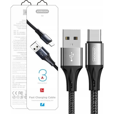 Joyroom S-1030N1 odolný nylonom opletený USB / USB-C 3A, 1m, černý