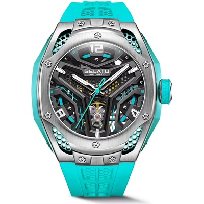 Gelatu Мъжки часовник GELATU Luxury Sport, Автоматичен, Силиконова каишка, Син (GELATU-6007-BLUE)