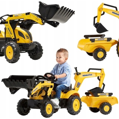 FALK Šlapací traktor 2076N Komatsu s nakladačem rypadlem a vlečkou
