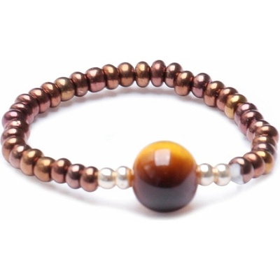 Nefertitis Tygří oko prsten elastický se skleněnými seed korálky NF22046