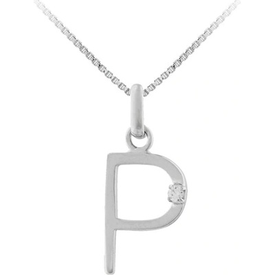 JVD Strieborný prívesok so zirkónmi písmeno "P" SVLP0487XI6BI0P
