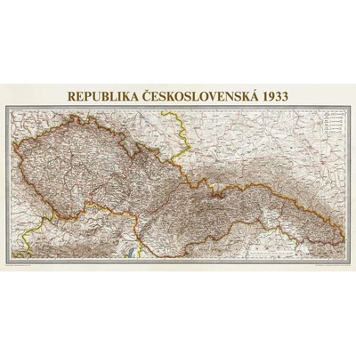 Československo 1933 - nástěnná mapa 113 x 60 cm, lamino + lišty