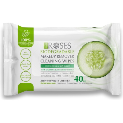 Nature of Agiva Roses Влажни дегримиращи кърпички с екстракт от краставица, 40 броя