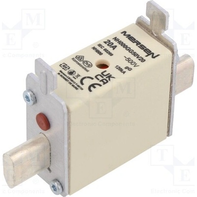 MERSEN NH000GG50V20 Pojistka: tavná; 20A; 500VAC; 250VDC; gG; keramická,průmyslová