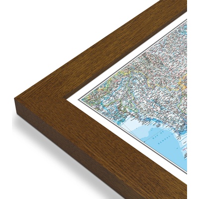 National Geographic Jihovýchodní Asie - nástěnná mapa 97 x 82 cm Varianta: mapa v dřevěném rámu, Provedení: Pegi tmavý ořech