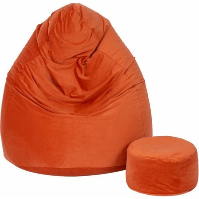 TopKing sedací vak XXXXL + podnožník XL velúr oranžový