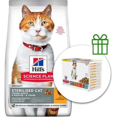 HILL'S Hill s Science Plan гранули за кастрирани възрастни котки с пиле 10 кг + 12 пауча безплатно
