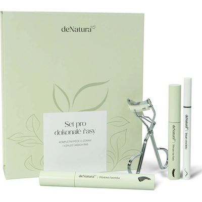 deNatura Lash set - Sérum na řasy 3 ml, objemová řasenka černá 6 ml, tekuté oční linky ve fixu 1,2 ml, kleštičky na řasy 1ks