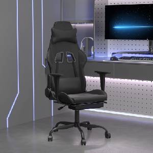 vidaXL Гейминг стол с опора за крака, черен, изкуствена кожа (3143661)