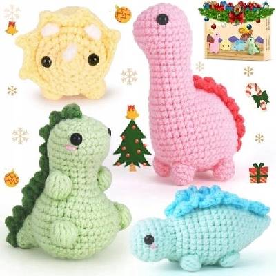SADA NA SZYDEŁKOWANIA 4 BARVY DINOSAURŮ HÁČKOVACÍ PŘÍZE BOTC