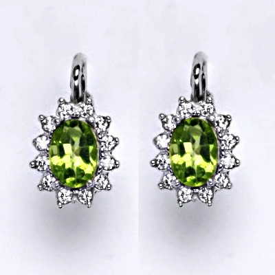 Čištín Zlaté náušnice Kate, přírodní olivín, bílé i žluté zlato, náušnice ze zlata, šperky s olivínem, NK 1480