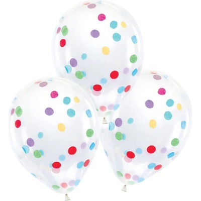 PartyDeco Balonky latex průhledné s barevnými konfetami 30 cm