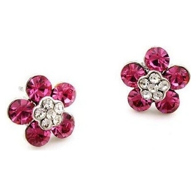 Prosperk náušnice ocelové pecky Swarovski růžové kvítky S1781