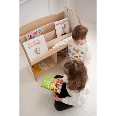Vingo Dětský montessori regál s knihovnou, bílý - 74x75 cm