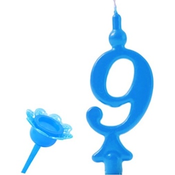 Modecor Narozeninová svíčka se zapichovacím stojánkem Číslice modrá 9