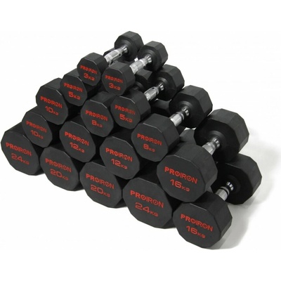 PROIRON pogumované jednoručné činky 3 - 24 kg 8 párov