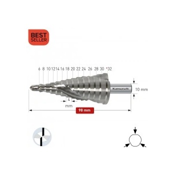 Karnasch Стъпално свредло Ø 6-32* mm (x 4 mm), HSS-XE без покритие, 2x спирален канал, BESTSELLER (201449U)