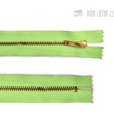 Zip mosadzný nedeliteľný svetlozelený 18 cm
