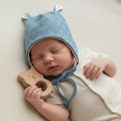 Baby Service Kojenecká čepice zavazovací s oušky Obdélník modrá Babyservice