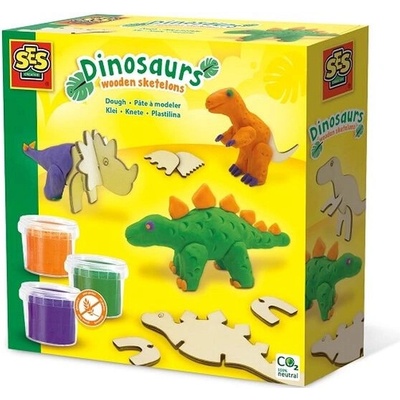 SES Modelovacia hmota drevené dinosaury