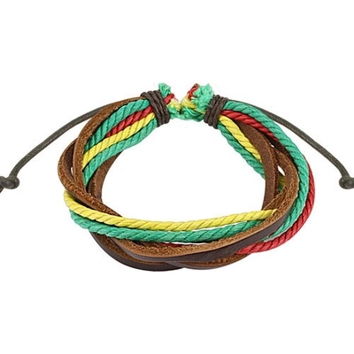 Šperky Eshop kožený náramek v barvách RASTA propletené šňůrky Q10.17