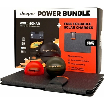 Deeper nahazovací sonar Fishfinder Chirp+ 3 Power Bundle se solární nabíječkou