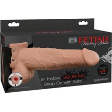 Fetish Strap-On 9 - pripínací, dutý, striekajúci dildo prírodný