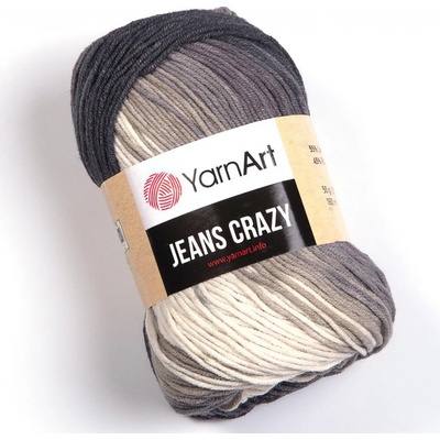 YarnArt Pletací / háčkovací příze JEANS CRAZY 8204 béžová-šedá-tmavě šedá, melírovaná, 50g/160m