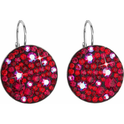 PAVONA Strieborné náušnice visiace s krištálmi Swarovski červené okrúhle 31161.3 cherry
