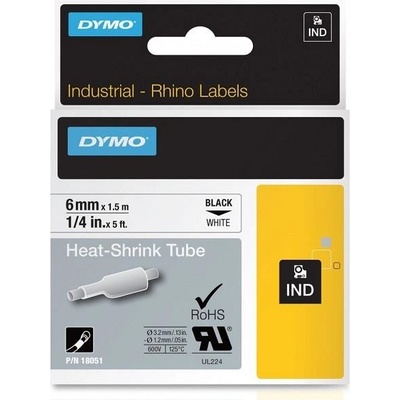 DYMO plochá smršťovací bužírka RHINO D1 6 mm x 1,5 m, černá na bílé, S0718260