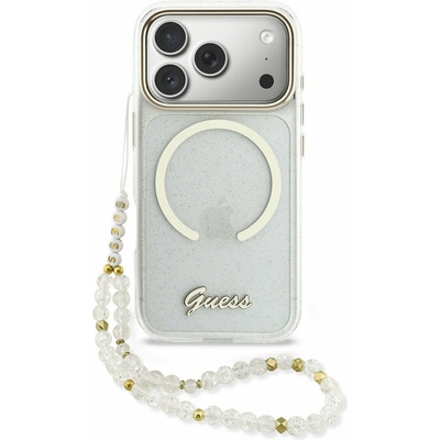 GUESS IML Glitter Script Strap MagSafe Заден Калъф за iPhone 17 Pro Прозрачен Guess | Byal | ЖЕНИ | UNI
